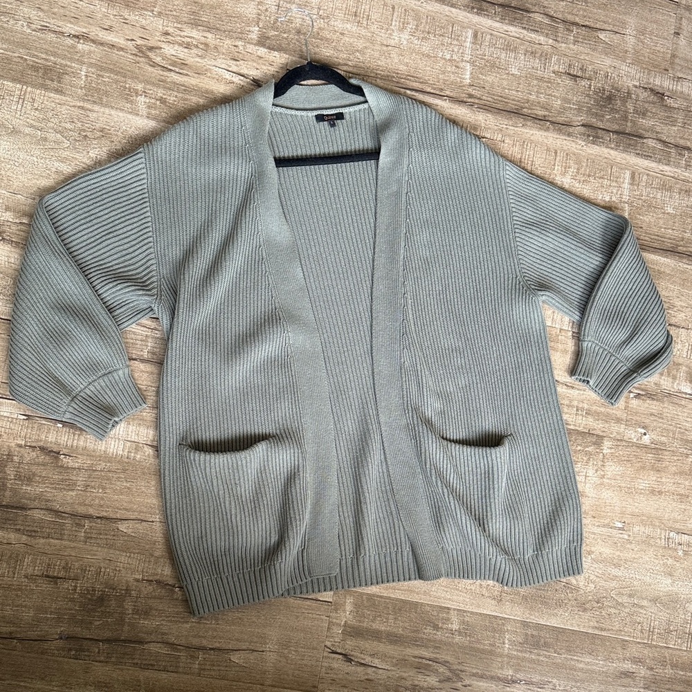 Quince Women's Gray Green Agave oversized Open-Front cardigan Sweater lg